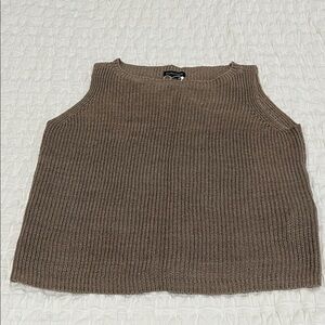 Eileen Fisher Mocha Organic Linen Bateau Neck Shell Sleeveless Sweater XS NWT
